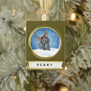 Labradoedle Reindeer Kerstversier Verguld Banner Ornament