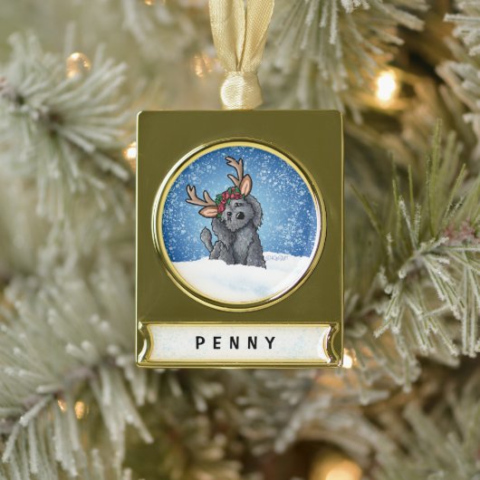 Labradoedle Reindeer Kerstversier Verguld Banner Ornament (Boom)