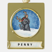 Labradoedle Reindeer Kerstversier Verguld Banner Ornament (Voorkant)