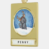 Labradoedle Reindeer Kerstversier Verguld Banner Ornament (Links)