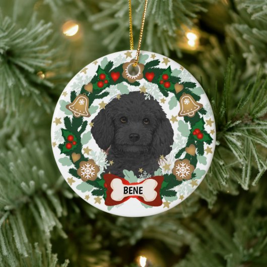 Labradole Dog Kerstmis Cute Dog Cookie Wreath Keramisch Ornament (Boom)