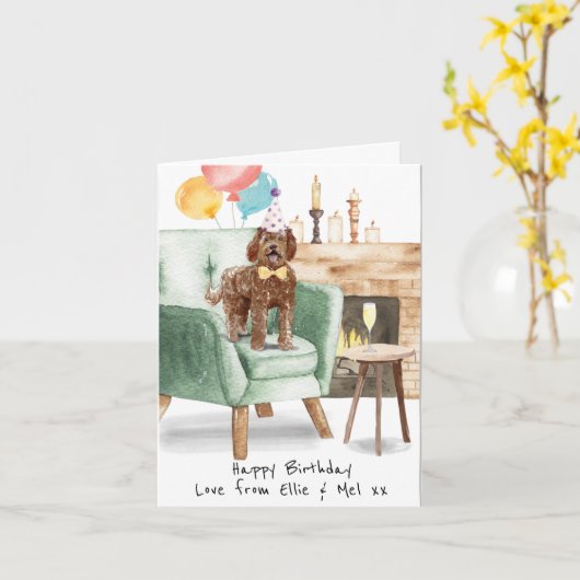 Labradoodle Birthday Card Persoonlijk Kaart (Gele Bloem)
