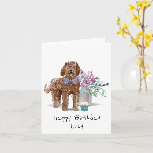Labradoodle Birthday Card Persoonlijk Kaart (Gele Bloem)