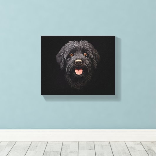 Labradoodle Black Dog Canvas Afdruk (Insitu (Houten vloer))