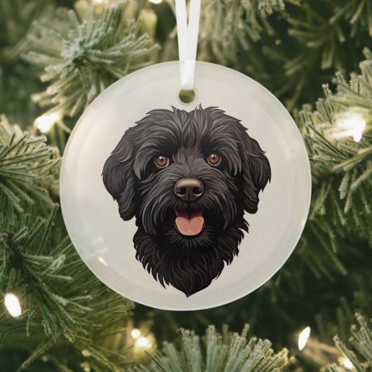 Labradoodle Black Dog Glas Ornament (Insitu)