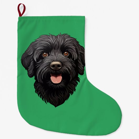 Labradoodle Black Dog Grote Kerstsok (Voorkant)