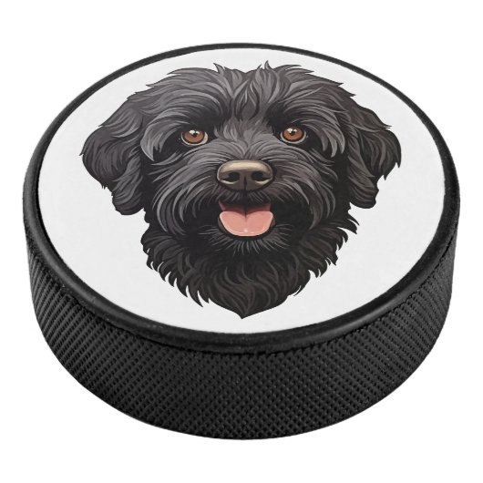 Labradoodle Black Dog Hockey Puck (3/4)
