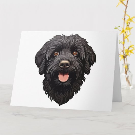 Labradoodle Black Dog Kaart (Gele Bloem)