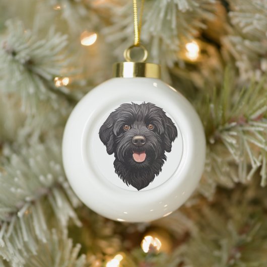 Labradoodle Black Dog Keramische Bal Ornament (Boom)