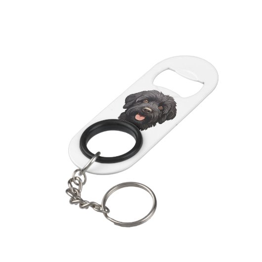 Labradoodle Black Dog Mini Flessenopener (Achterkant Gekanteld)