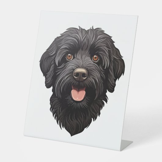 Labradoodle Black Dog Reclamebord Met Voetstuk (Voorkant)