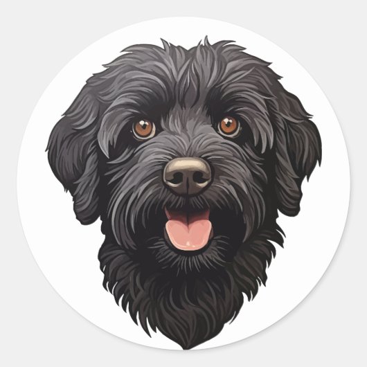 Labradoodle Black Dog Ronde Sticker (Voorkant)