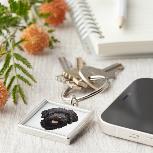 Labradoodle Black Dog Sleutelhanger (Zijkant)