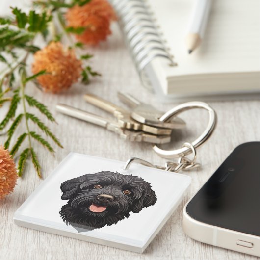 Labradoodle Black Dog Sleutelhanger (Voorkant Rechts)