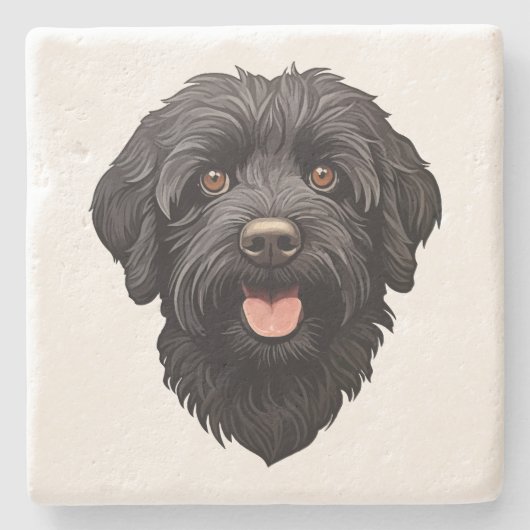 Labradoodle Black Dog Stenen Onderzetter (Voorkant)