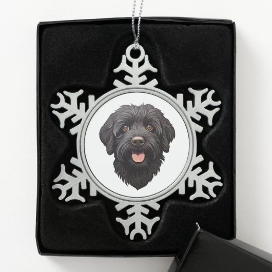 Labradoodle Black Dog Tin Sneeuwvlok Ornament (Kistje)