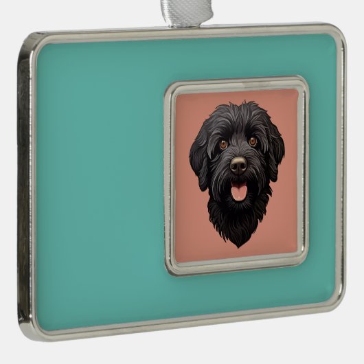 Labradoodle Black Dog Verzilverd Omlijst Ornament (Rechts)