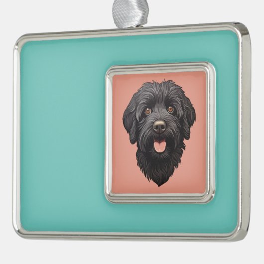 Labradoodle Black Dog Verzilverd Omlijst Ornament (Links)