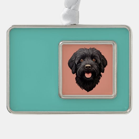 Labradoodle Black Dog Verzilverd Omlijst Ornament (Voorkant)