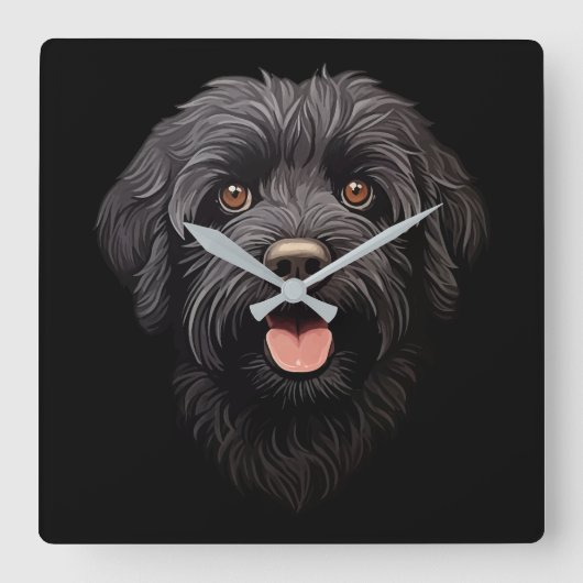 Labradoodle Black Dog Vierkante Klok (Voorkant)