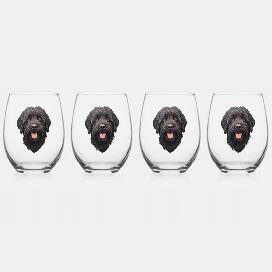 Labradoodle Black Dog Wijnglas Zonder Voet (Voorkant)