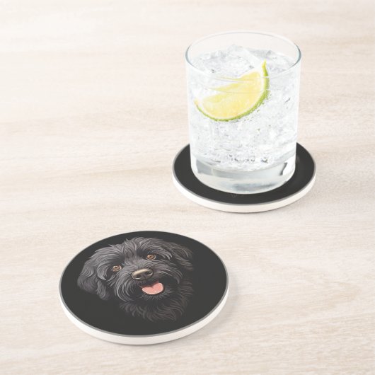 Labradoodle Black Dog Zandsteen Onderzetter (Zijkant)