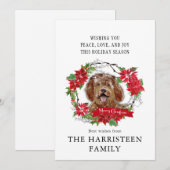 Labradoodle bruine Waterverf Poinsettia Kerst Feestdagenkaart (Voorkant / Achterkant)
