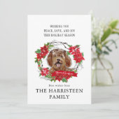 Labradoodle bruine Waterverf Poinsettia Kerst Feestdagenkaart (Staand voorkant)
