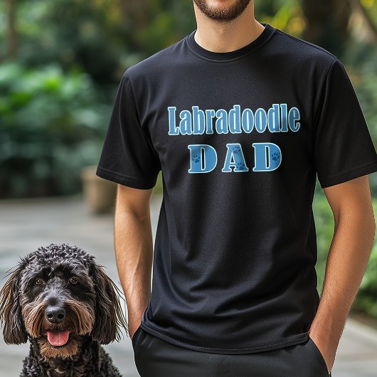 Labradoodle Dad Blauwe Typografie Paw Prints T-shirt