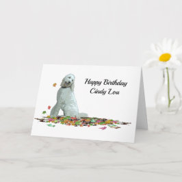 Labradoodle Dog in Leaves Birthday Wenskaart Kaart