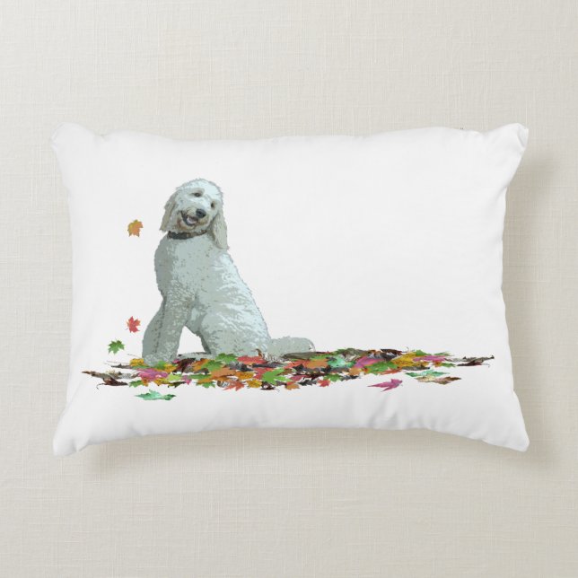 Labradoodle Dog in Leaves Sierkussen Accent Kussen (Voorkant)