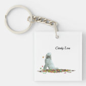 Labradoodle Dog in Leaves Sleutelhanger (Voorkant)