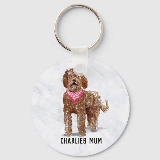 Labradoodle Dog Mum Button Key Ring Sleutelhanger (Voorkant)