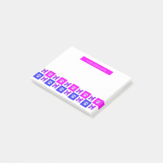 Labradoodle Dog & Paw Hot Pink & Blue Post-it® Notes (Schuin)