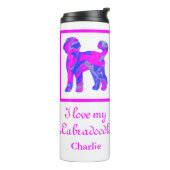 Labradoodle Dog Pink & Blue Silhouette Thermosbeker (Gedraaid links)