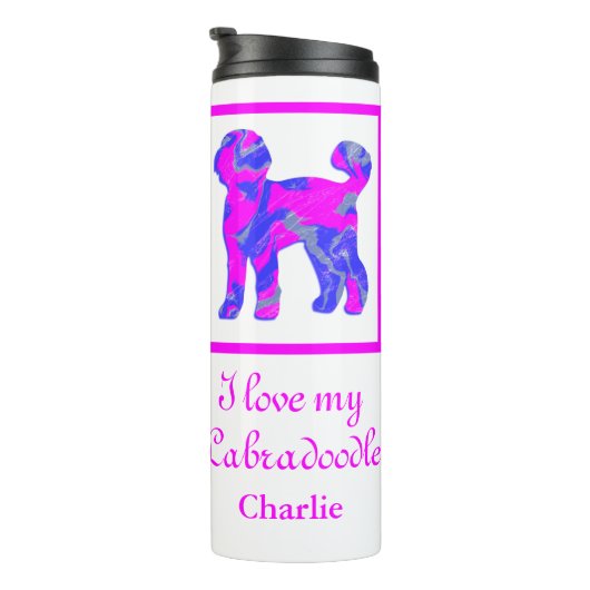 Labradoodle Dog Pink & Blue Silhouette Thermosbeker (Geroteerd rechts)