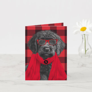 Labradoodle Dog Red Buffalo Plaid Monogrammed Kaart