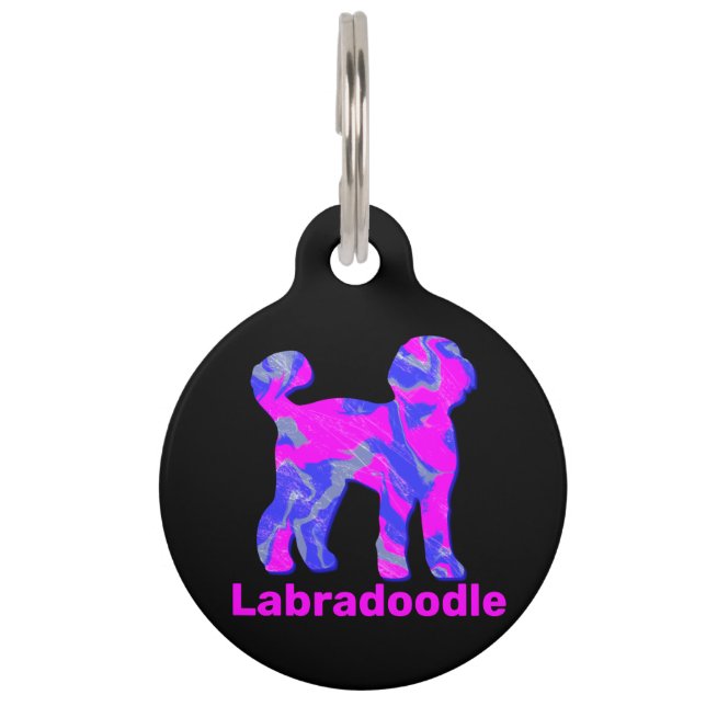 Labradoodle Dog Silhouette Crazy Hot Pink Huisdierpenning (Voorkant)