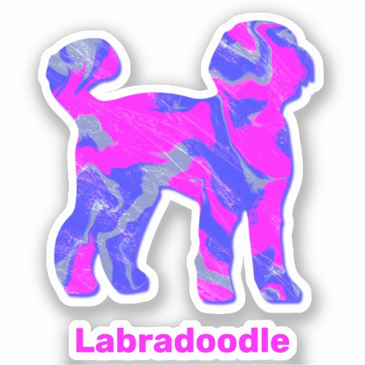 Labradoodle Dog Silhouette Crazy Hot Pink Sticker (Voorkant)