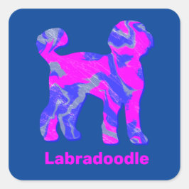 Labradoodle Dog Silhouette Crazy Hot Pink Vierkante Sticker