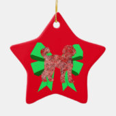 Labradoodle Dog Silhouette Green Bow Kerstmis Keramisch Ornament (Voorkant)