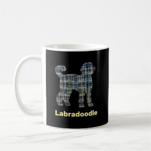 Labradoodle Dog Silhouette Yellow & Blue Grid Koffiemok