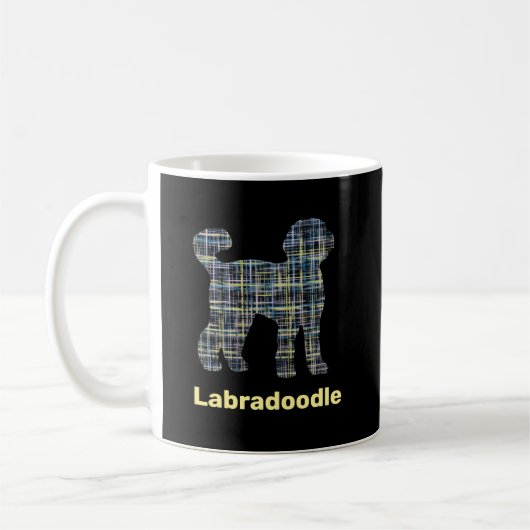 Labradoodle Dog Silhouette Yellow & Blue Grid Koffiemok (Links)