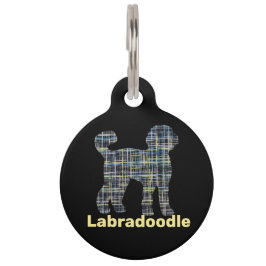 Labradoodle Dog Silhouette Yellow & Blue Grid Line Huisdierpenning