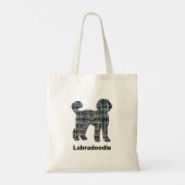Labradoodle Dog Silhouette Yellow & Blue Grid Line Tote Bag (Achterkant)