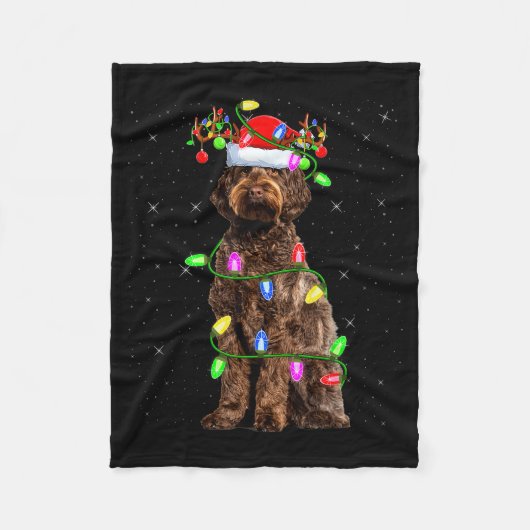 Labradoodle Dog Xmas Lighting Santa Labradoodle Ch Fleece Deken (Voorkant)