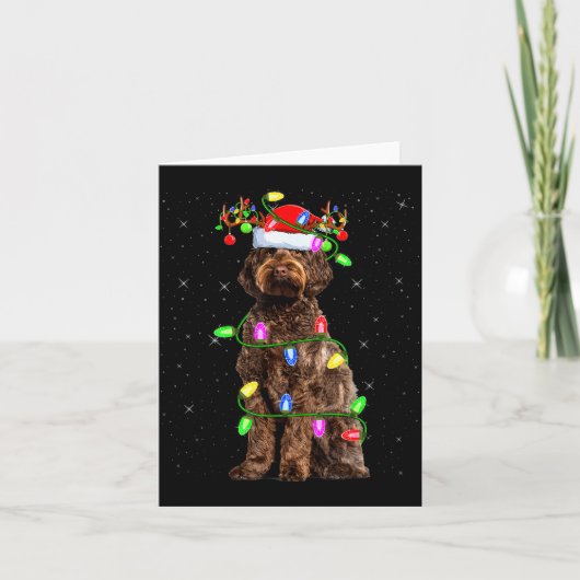 Labradoodle Dog Xmas Lighting Santa Labradoodle Ch Kaart (Voorkant)