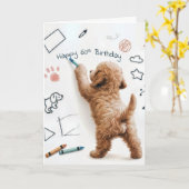 Labradoodle Doodling voor 60ste verjaardag Kaart (Gele Bloem)