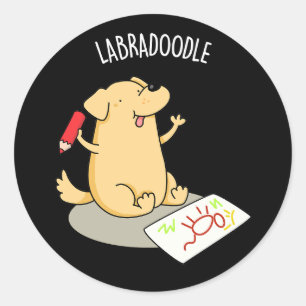 Labradoodle Funny Labrador Dog Pun Dark BG Ronde Sticker