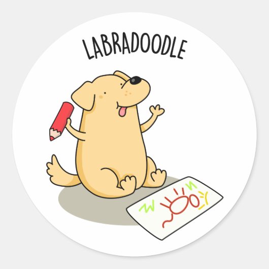 Labradoodle Funny Labrador Dog Pun Ronde Sticker (Voorkant)